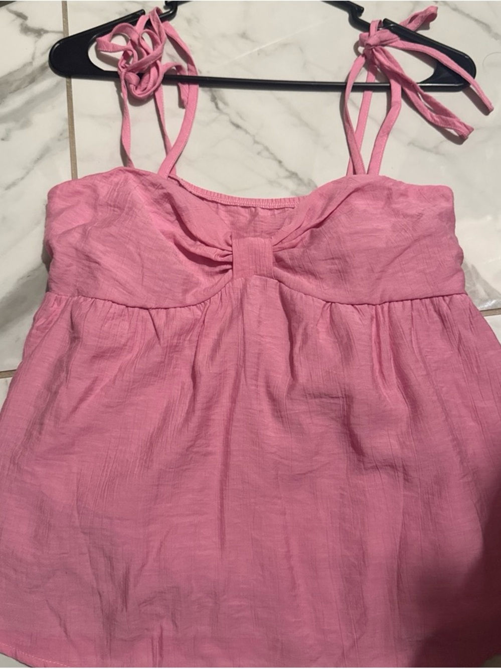 Women’s Pink Tie-Shoulder Babydoll Tank Top